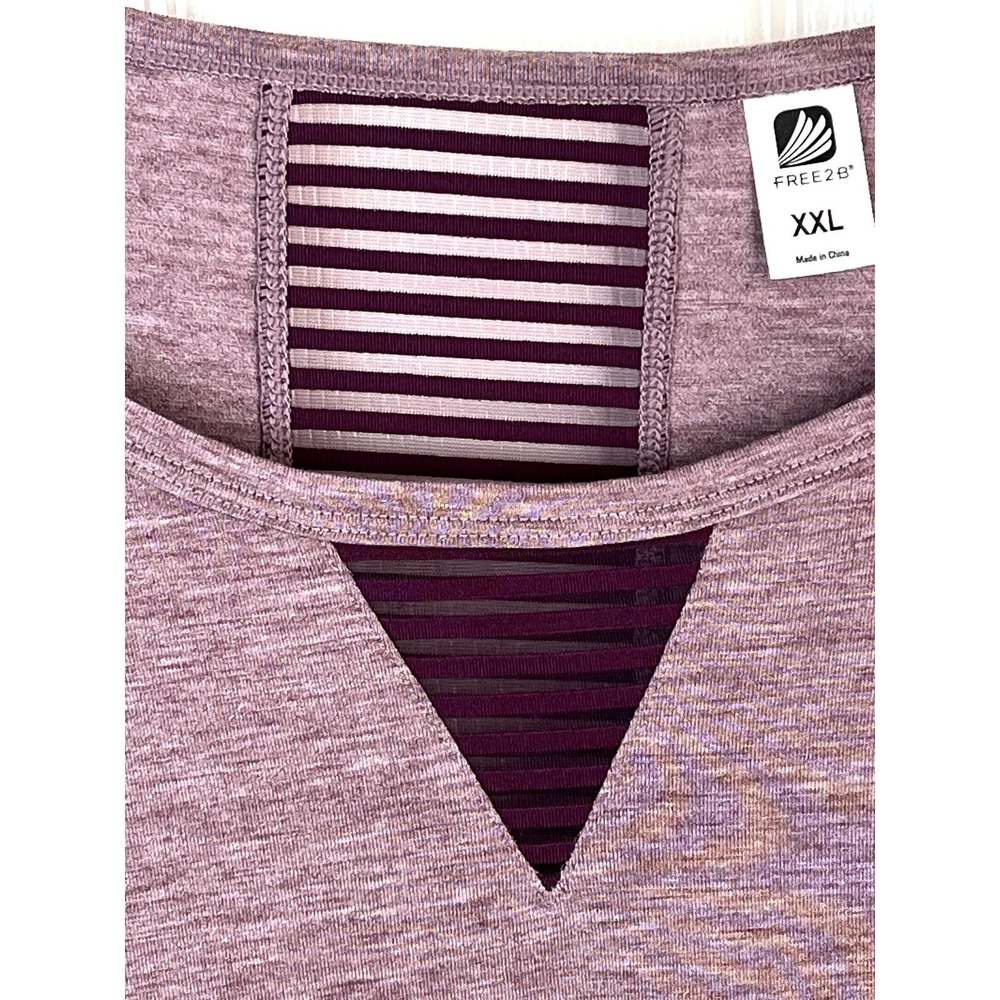 Free2B women's long sleeve top with mesh detail in heathered purple, size XXL - Picture 2 of 9